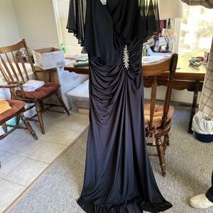 Jovani Black Ruched Asymmetrical Maxi Dress